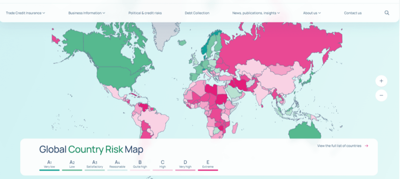 Coface's country Risk map